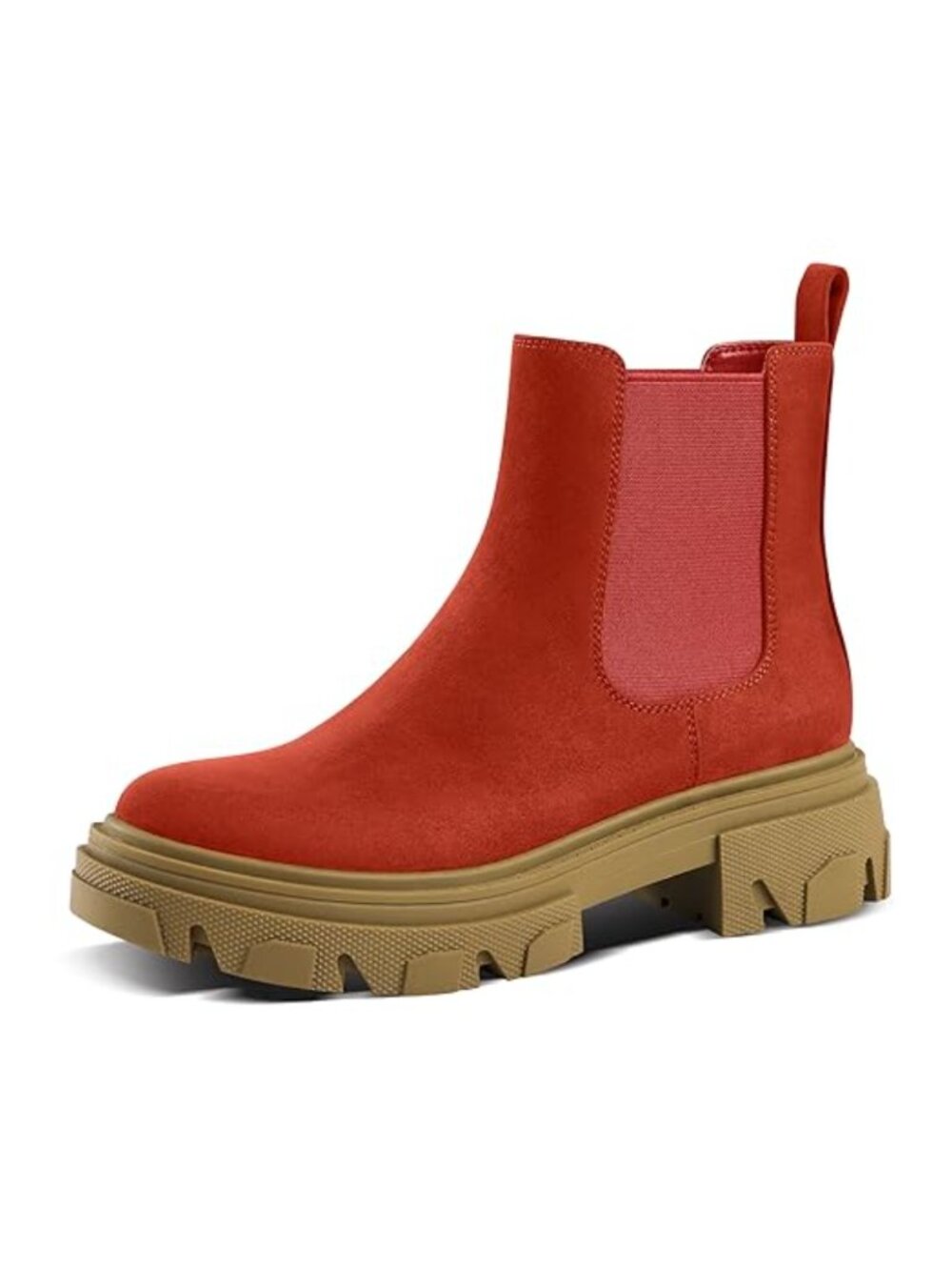 Women's Suede Platform Chelsea Boots Chunky Block Heel Lug Sole Ankle Booties